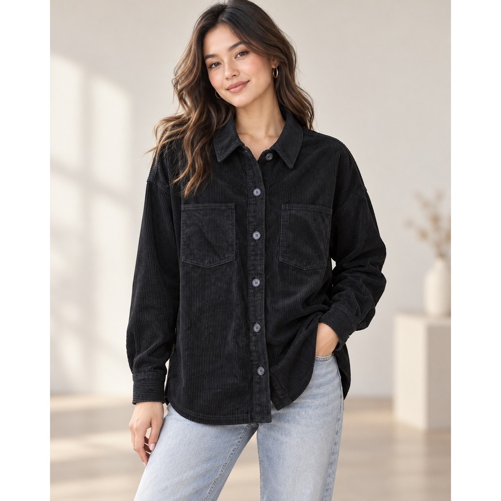 Corduroy Chore Jacket Utility Black Shacket Grunge Normcore Scandi Oversized M